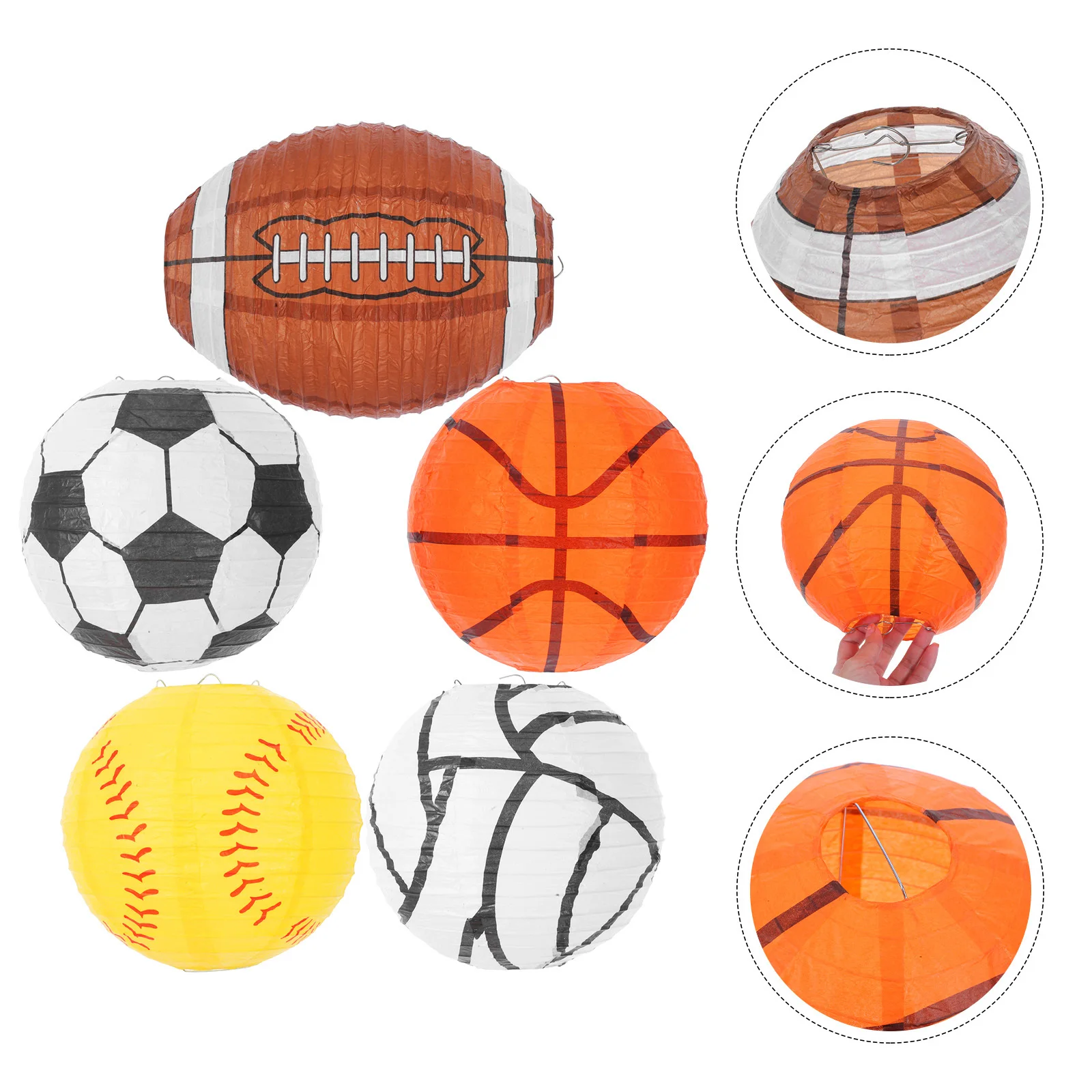 

5Pcs Sports Ball Paper Lanterns Creative Hanging Basketball Soccer Football Baseball Volleyball Party Scene Decor