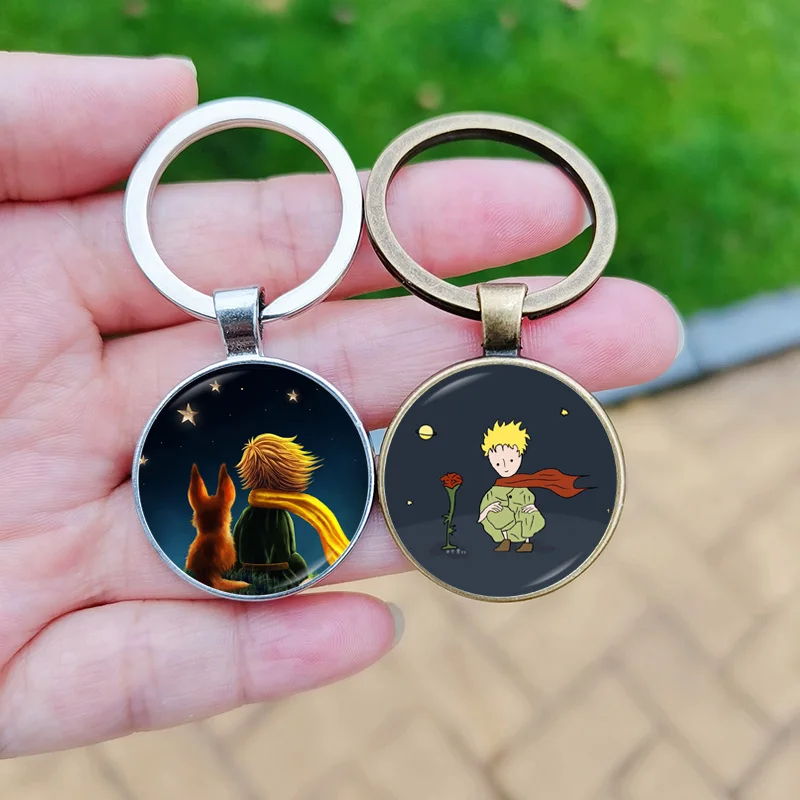 الكلاسيكية الأمير الصغير خرافة المفاتيح روز الثعلب زجاج قبة معدنية حلقة رئيسية حامل عيد ميلاد الديكور تذكارية