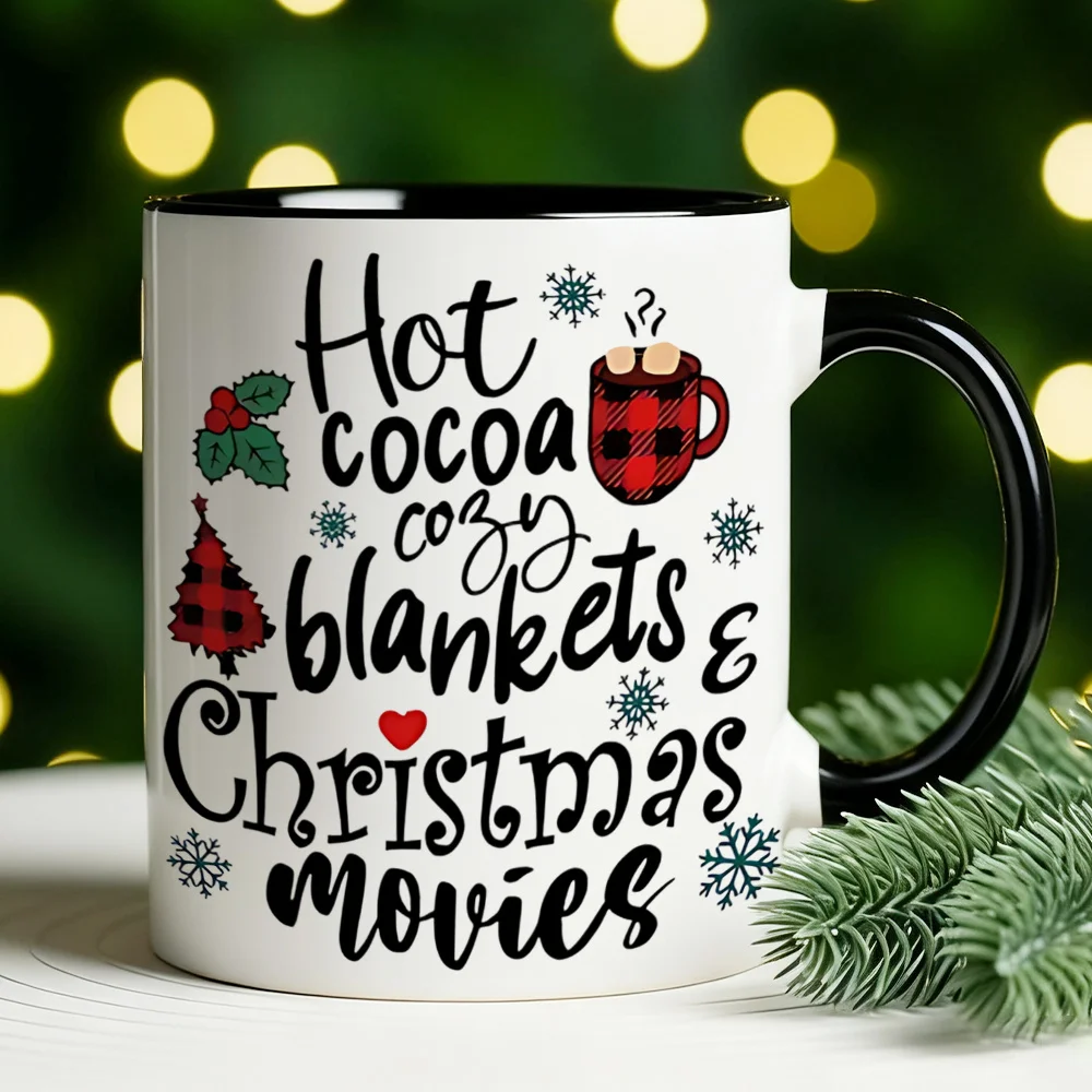 1 Christmas Gift for Family and Friends |   Hot Cocoa Cozy Blanket and Christmas Movie Theme 11 oz Ceramic Coffee Mug |   Holiday Winter-Style Drinkware, Suitable for Home and Office Use, Is Ideal for Christmas Celebrations.