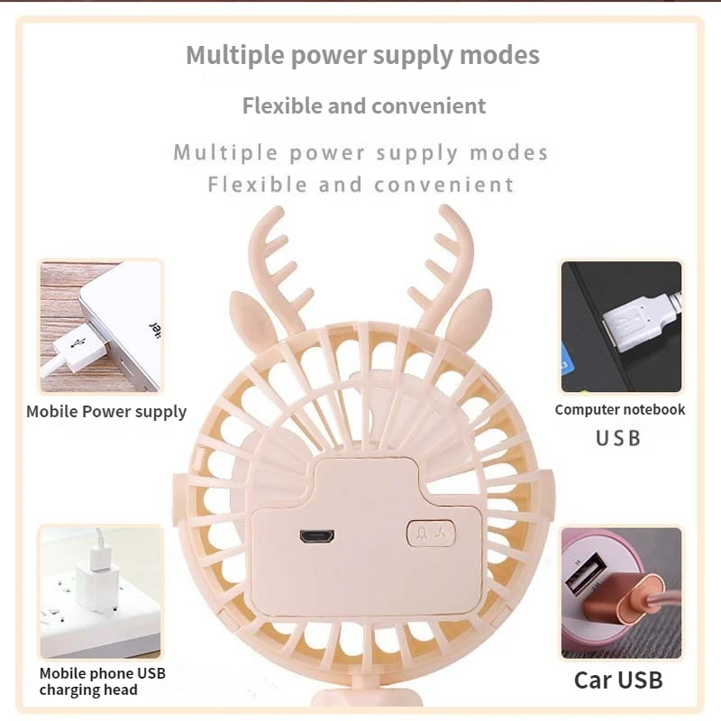 kids Stroller Portable Fan Outdoor Fan Clip 600mAh USB Rechargeable Handheld Electric Fan 3 Speeds Baby Deformable Stroller Fan