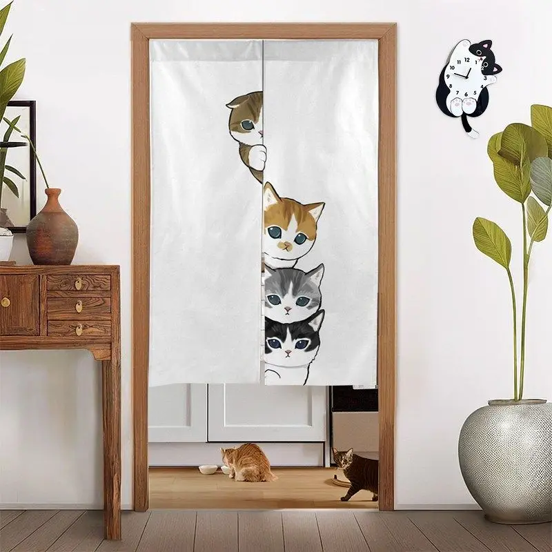 VIKAMA Cute Cartoon Cat Japanese Door Curtain Noren Partition Curtain Kitchen Bedroom Entrance Home Decoration