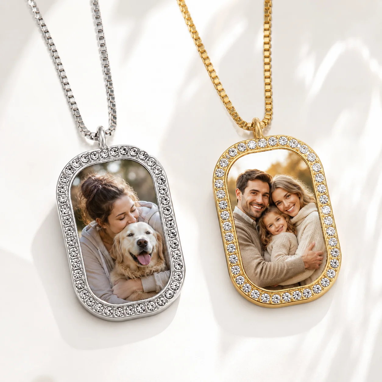 Personalized Custom Photo Necklace Personalised - Picture , Personalised Commemorative Gift with Sparkling Rhinestones Unique