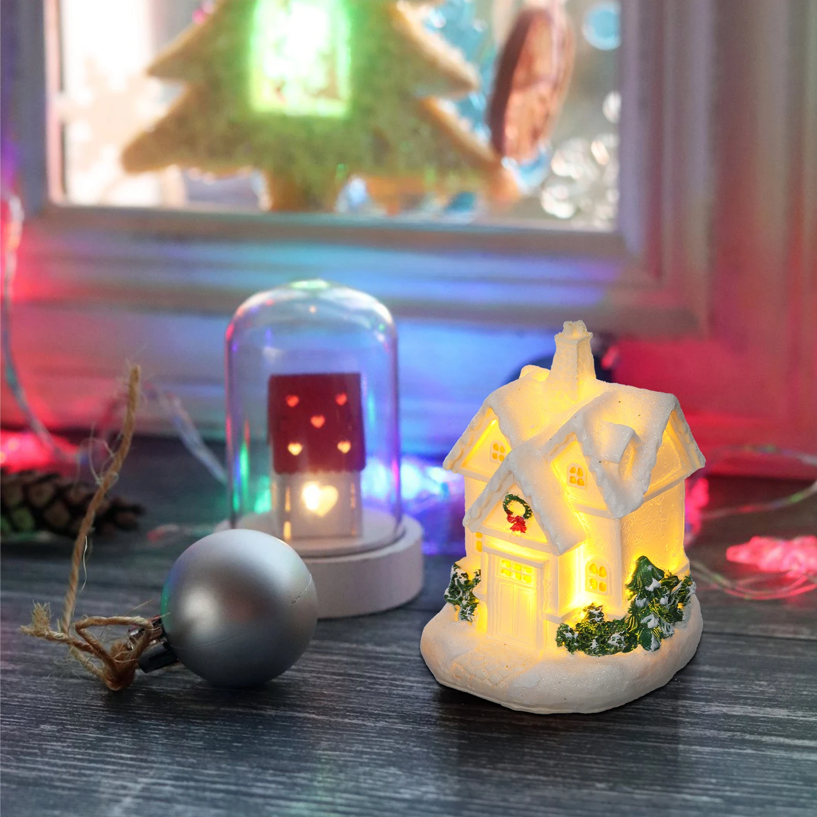 

3 Pcs Christmas Tabletop Decorations Glowing House Mini Ceramic Village Houses Small Resin
