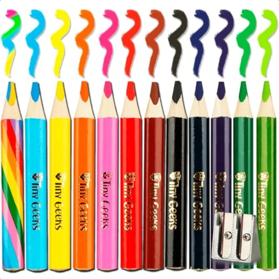 

Jumbo Pencils НОВЫЕ 12-угольные короткие цветные карандаши для радужного карандаша + точилка идеально подходят для детей дошкольного возраста и начинающих