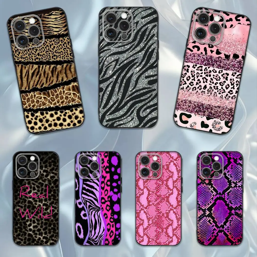 

Leopard print Snake print Zebra print Phone Case For iPhone 16e,16,15,14,13,12,11,Pro,X,XS,Max,XR,Plus,Mini Soft Black Cover