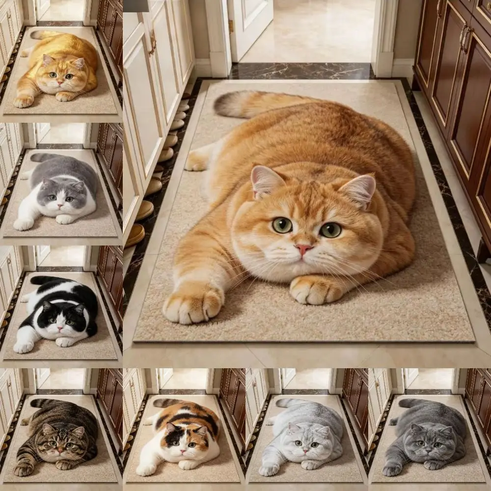 Diatomaceous Earth 3D Cat Floor Mat 40×60CM Realistic Bathroom Carpet Water-absorbing Washable Bedroom Door Rug Home Decor