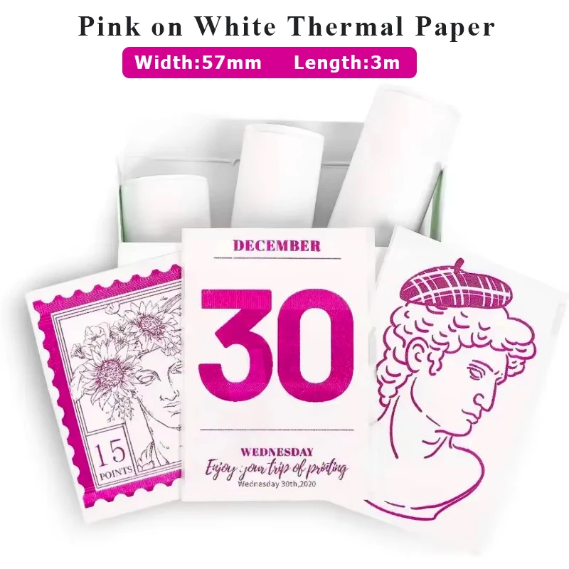 

3Rolls Pink on White Thermal Paper Photo StudyNotes suit for T02/M02/M03/M04 Peripage a6 Paperang