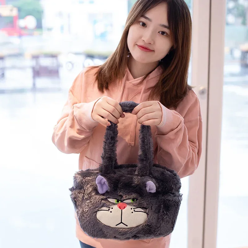 Disney Cartoon Lucifer Plush Large Capacity Shoulder Bag Cute Portable Lightweight Cosmetic Storage Bag Handbag Kawaii Bad Cat