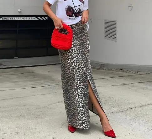 

Commuting Style Pure Cotton Leopard Print Straight Leg and Ankle Skirt 2025 Spring Fashion New Long Skirt