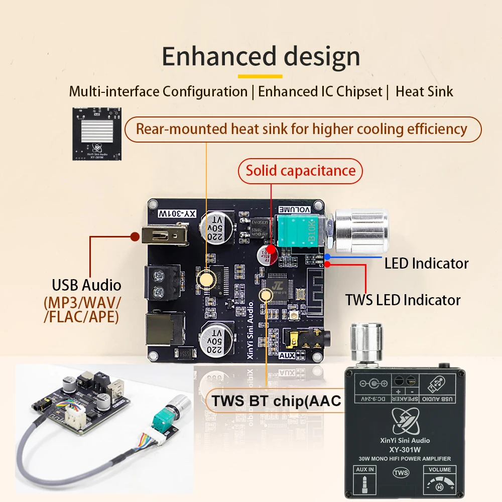 تيار مستمر 9-24 فولت XY-301W TWS مضخم الصوت الرقمي مجلس دعم التطبيق بلوتوث 5.2/AUX/U محرك WAV/FLAC/APU/MP3 #1