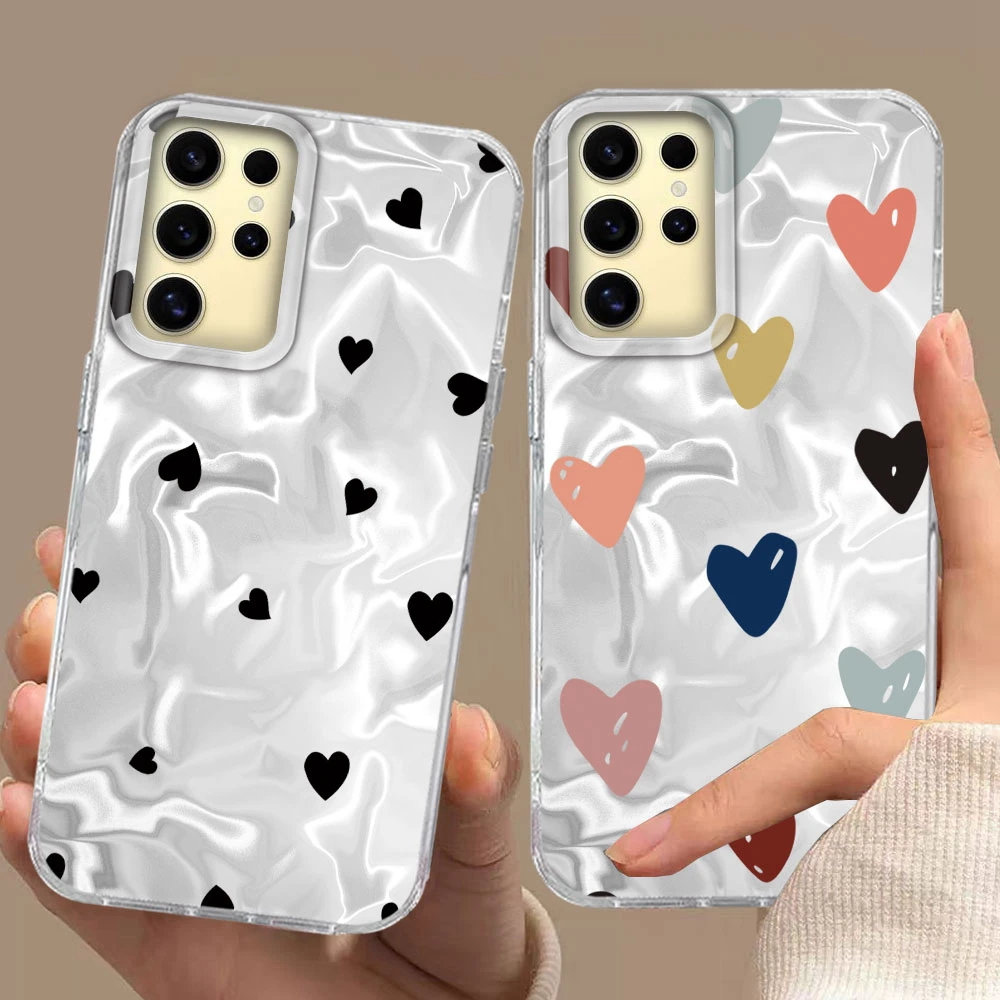 INS Mädchen Handyhülle für Samsung Galaxy S26 S25 S24 S22 S23 S21 Plus S20 FE Ultra 5G Luxuriöse Schwarze Herz-Design Weiche Silikonhülle