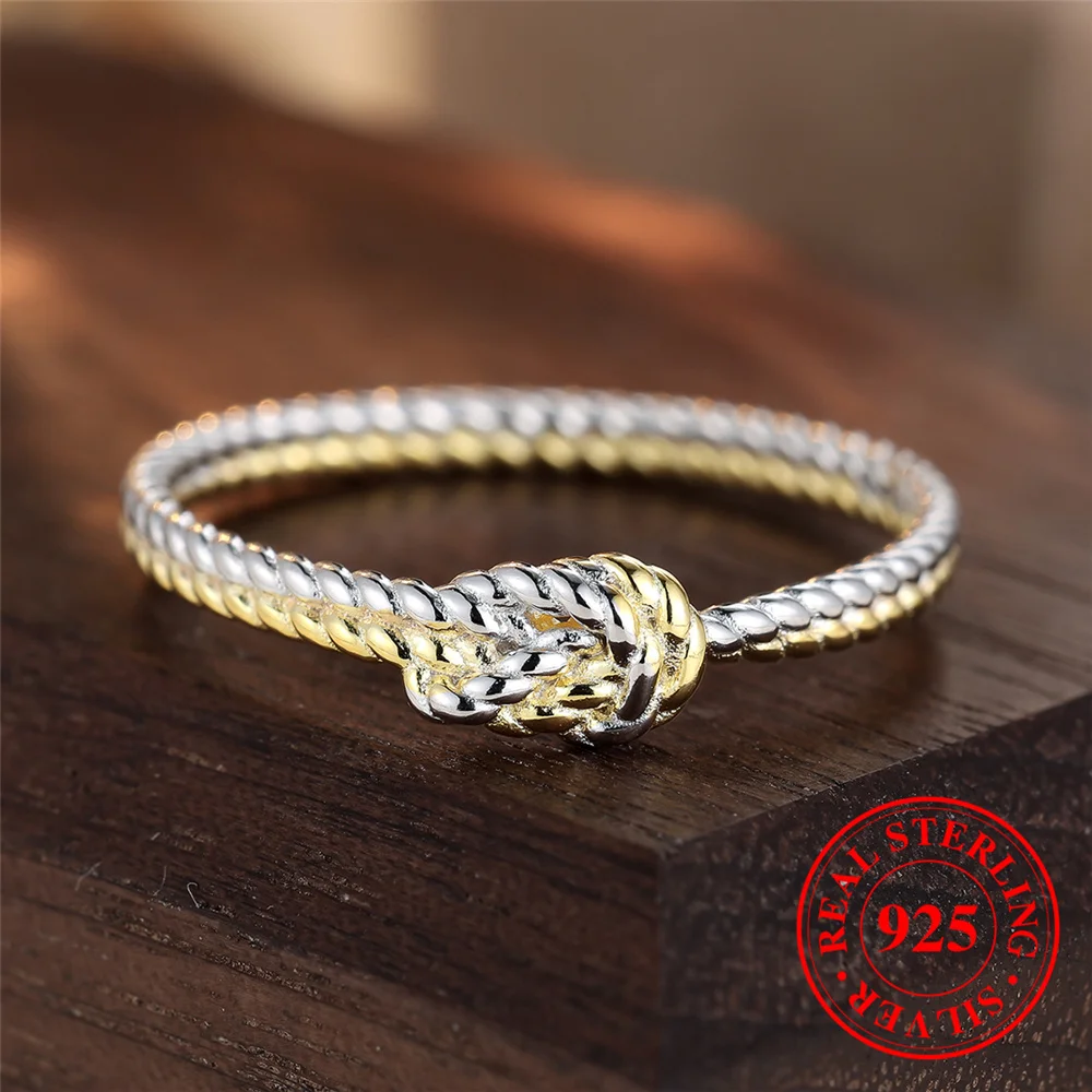 Cute Female Real 925 Sterling Silver Twist Engagement Ring Vintage Wedding Band Jewelry For Women