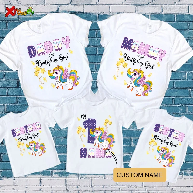 

Birthday Kids Unicorn T-Shirt for Family Matching Clothes Party Girls TShirt Gift Custom Name Kids Clothing Outfit Children Top
