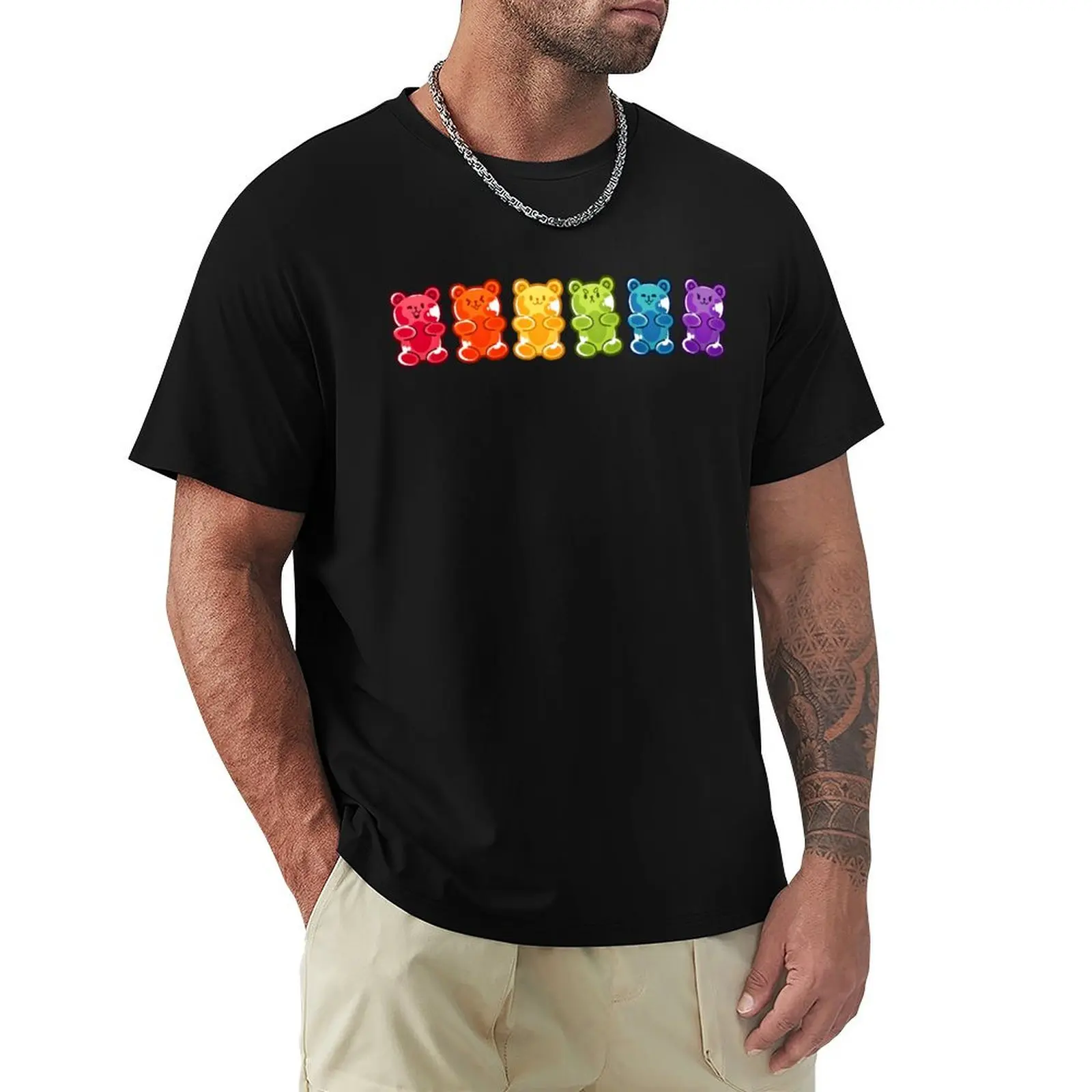 Rainbow Gummy Bears T-Shirt Casual Street Style Short Sleeve Tee