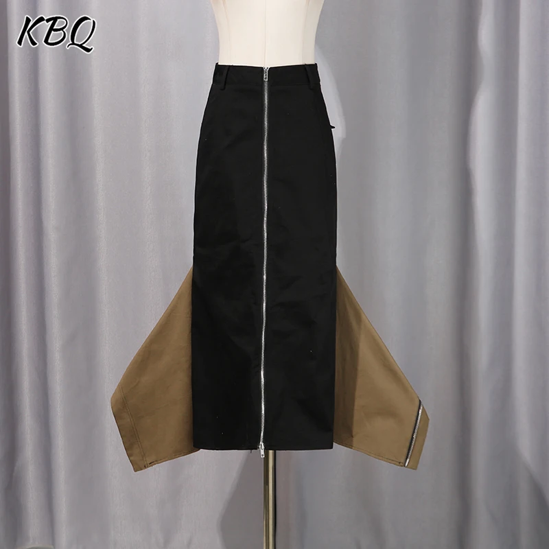 

KBQ Hit Color Сплощенная молния Нерегулярные облегающие бедра Юбки с рыбьим хвостом для женщин Дизайнерская юбка с высокой талией и складками Женская новинка