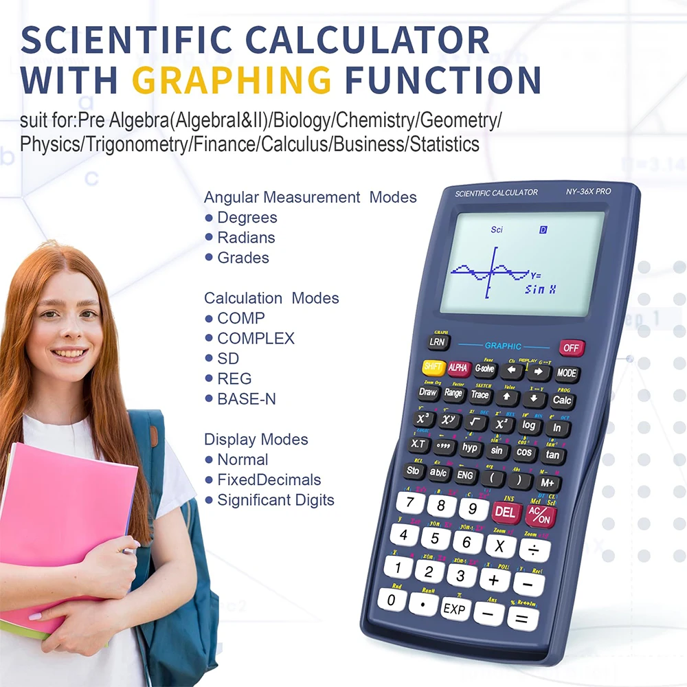 Scientific Calculator with Graphing Function NEWYES 36X Pro Graphic Science Calculator for Middle and High School Supplies Blue
