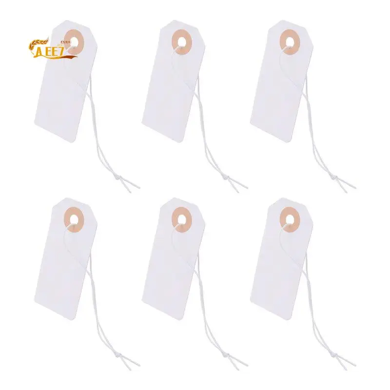 AEE7-100 Pack Blank Tags With Elastic String Marking Hang Tags Attached Reinforced Hole Writable Blank Tags 2.75X1.37Inch
