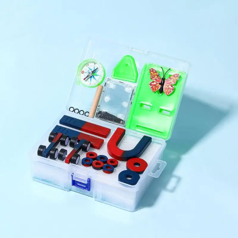 1 مجموعة تجربة تعليمية مع شريط حلقة حدوة الحصان U شكل المغناطيس والبوصلة الجذعية علوم الفيزياء مجموعة المغناطيس للأطفال