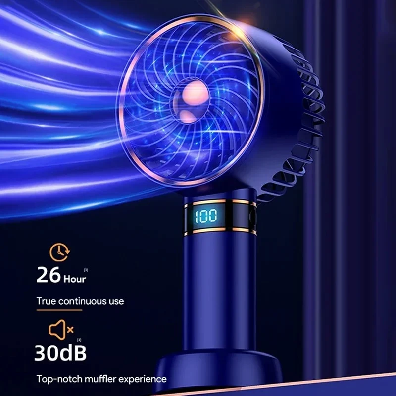 USB-Aufladbarer Tragbarer Handventilator mit Starkem Wind und Digitalanzeige für Reisen, Outdoor, Camping, Zuhause und Büro