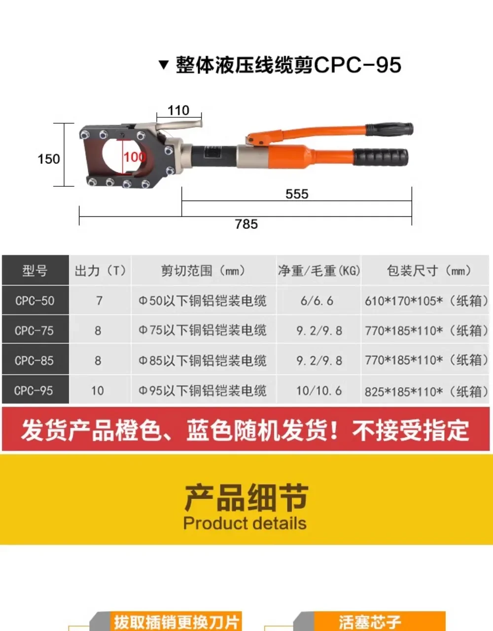 Kabelschneider, Bolzen CPC-50 75 85 90 95 Panzerdraht