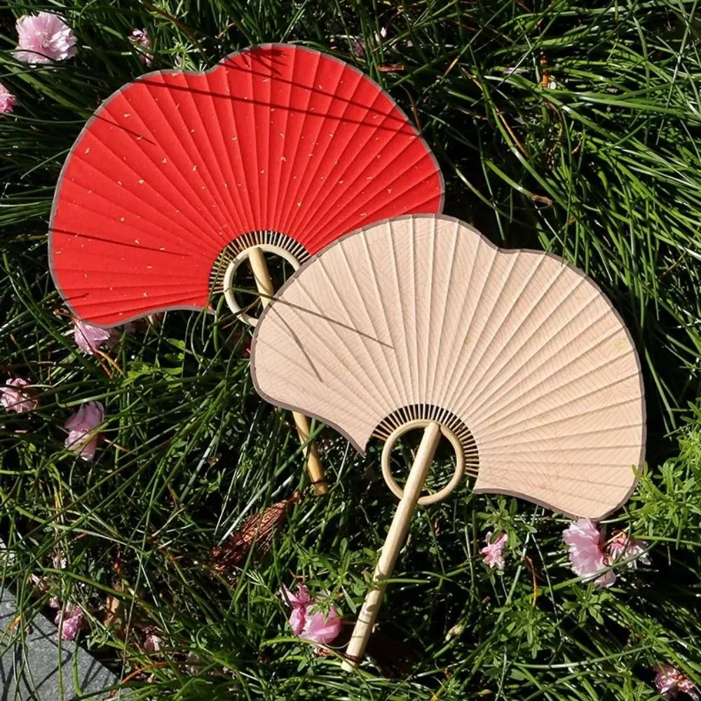 DIY Double-sided Ginkgo Round Fan Exquisite Vintage Hand Circular Fan Portable Chinese Round Fan Summer Decor