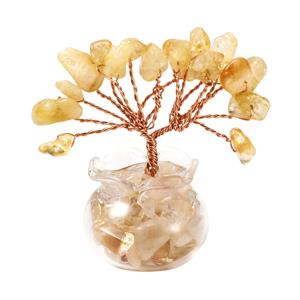 

1Pc Natural Gemstone Chips Tree Decorations Glass Vase Base Copper Wire Feng Shui Energy Stone Gift for Home Desktop Decoration
