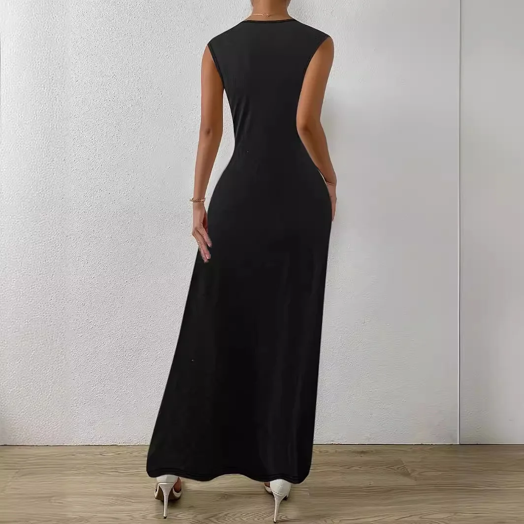 Sexy Women Evening Party Long Dresses 2024 Summer Fashion Slim O Neck Black Sleeveless Tank Maxi Dress Elegant Vestidos