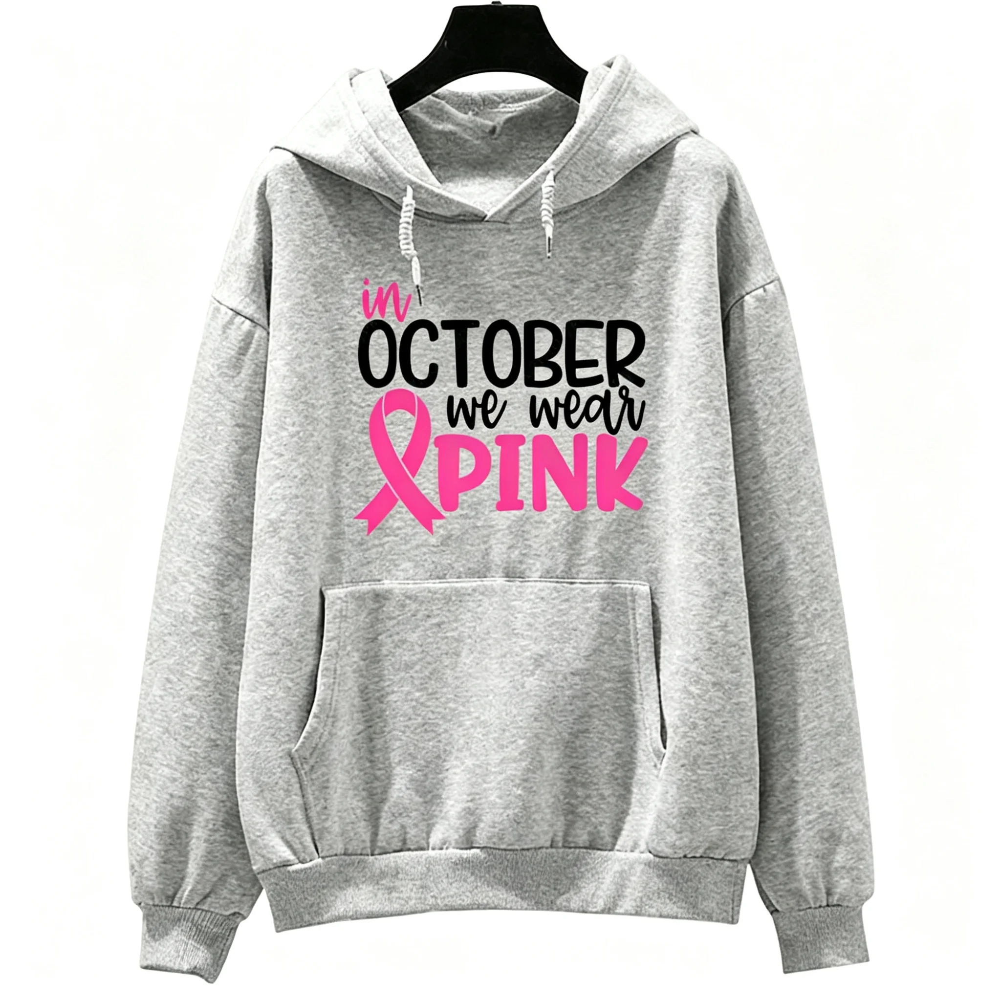Im Oktober tragen wir das „We Wear Pink“-Sweatshirt, ich bin ein Überlebender, Kleidung, Team, Motivation, langärmliges Shirt zur Sensibilisierung für Krebs, Damen-Shirt. – Detail 8