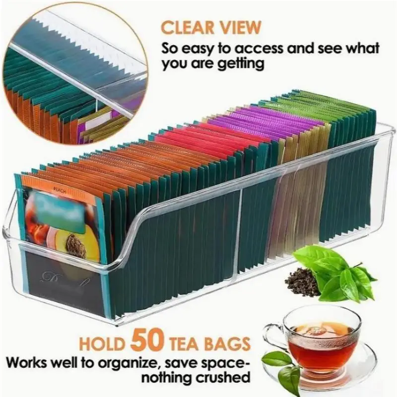 Tea Bag Organizer Box Clear Storage Holder Storage Bins Storage Box For Cabinet Countertop Pantry Home Storage Accessories