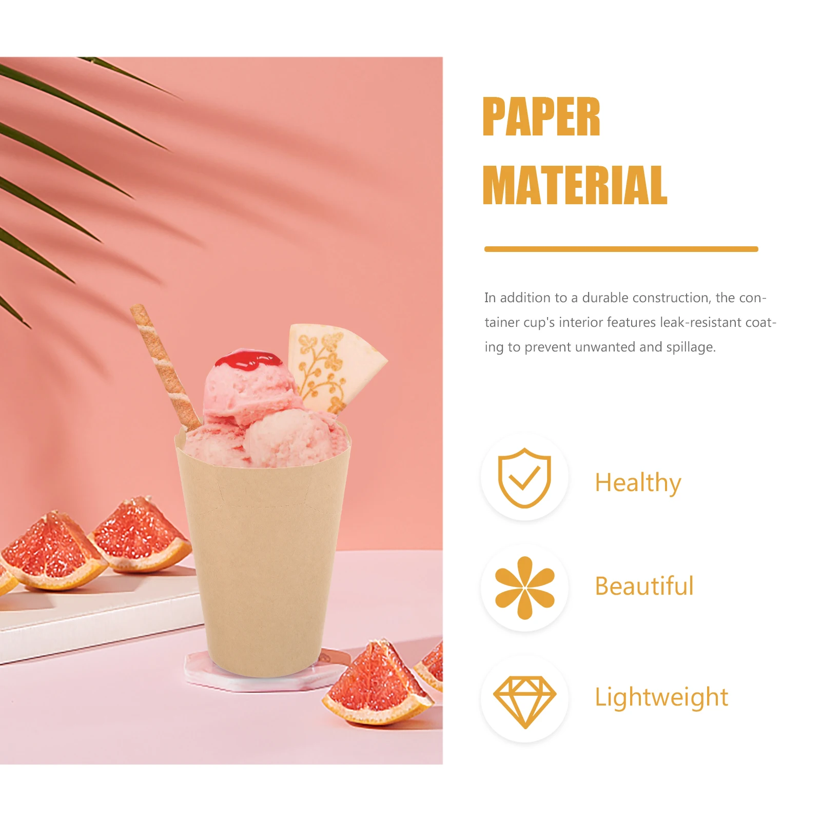 

50 Pcs Kraft Paper Ice Cream Cups Disposable Food Containers Leak Resistant Biodegradable Party Supplies Egg Tray