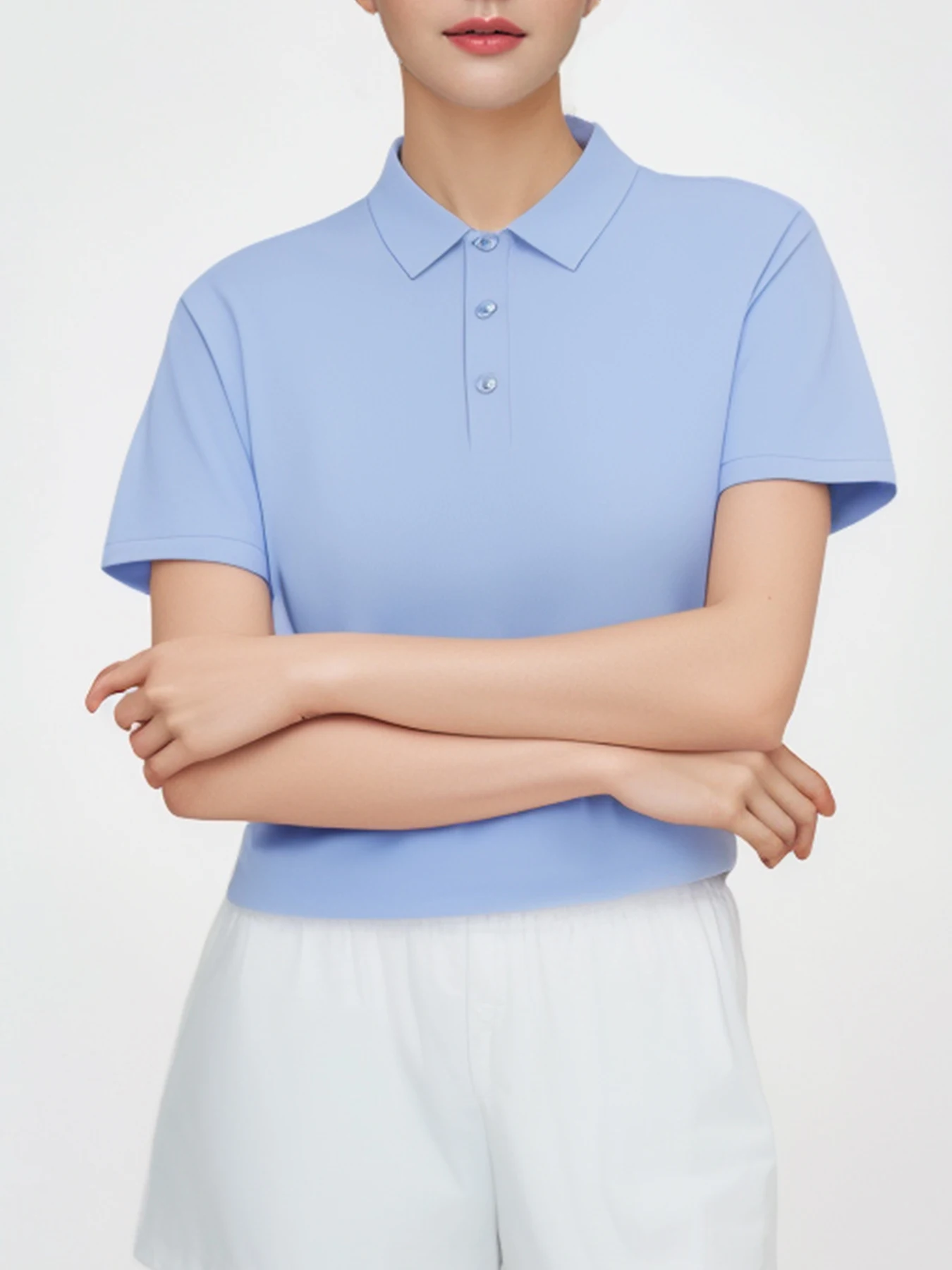Sommer Einfarbig Polo-Shirt Frauen Casual Kühles Gefühl Antibakterielle Tops Atmungsaktive Kurzen ärmeln Revers Slim Fit 2025, Kleidung