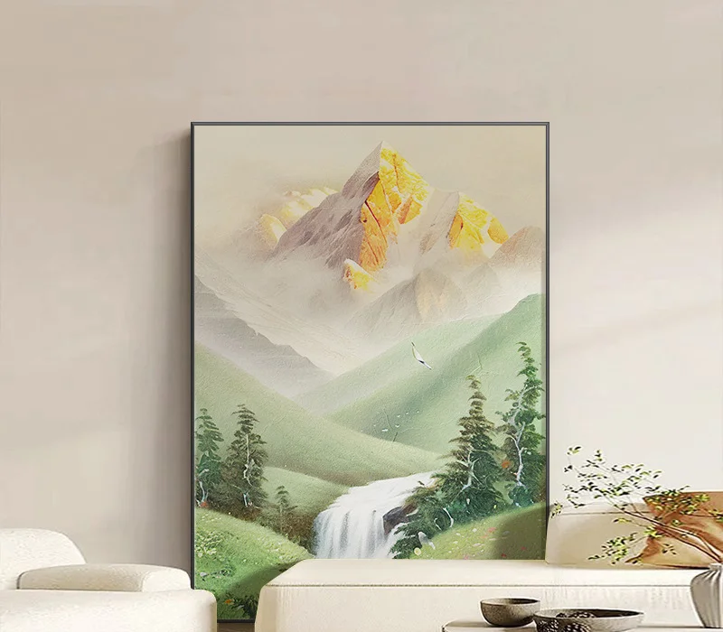 Wabi Sand Wind Green Mountain Abstract Decoration Living Room Entrance Advanced Landscape Canvas Painting