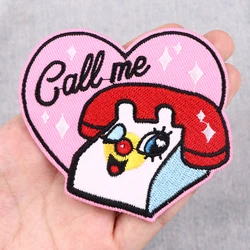 Call me Phone Iron On Patch Patches For Clothing Embroidered Patches On Clothes Decor Cartoon Patch Sew Applique Sticker