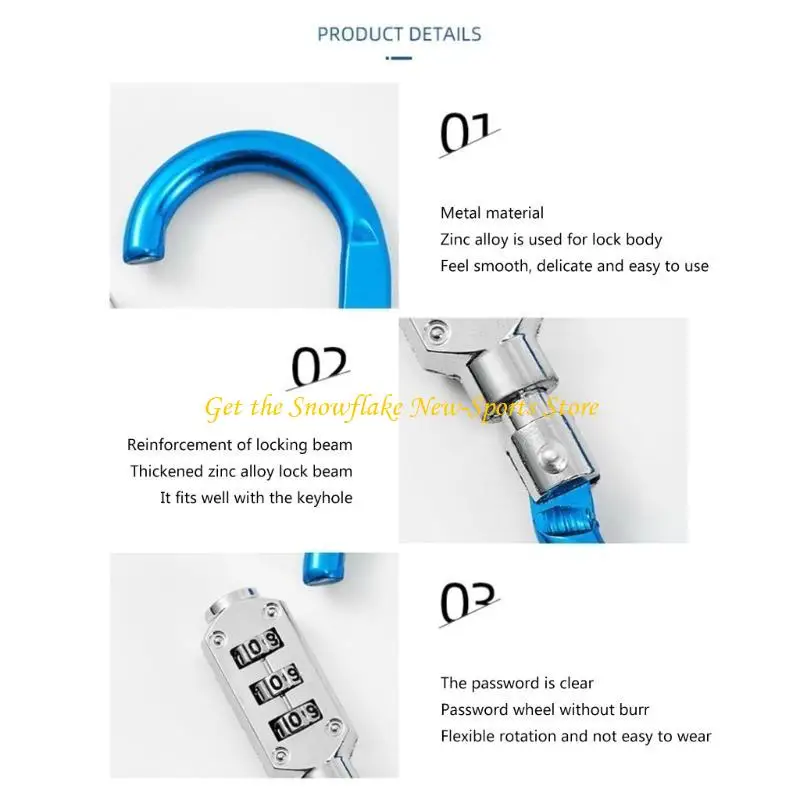 E56D Aluminum Alloy Lock Carabiner Resettable 3 Dial Digit Combination Password Code Lock Padlocks for Suitcase Luggage Lock