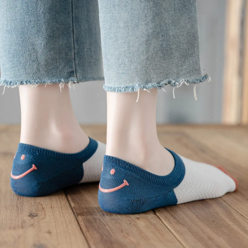 女性用通気性コットンアンクルソックス,ボートソックス,浅い口,見えない,パッチワークカラー,夏のファッション,3ペア