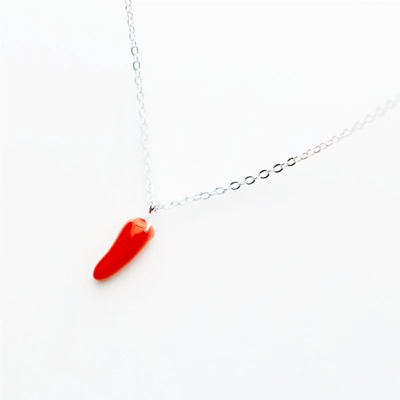 WYEAIIR 925 Sterling Silver Creative Mini Cute Red Drop Glaze Vegetable Pepper Fine Jewelry Luxury Female Necklace