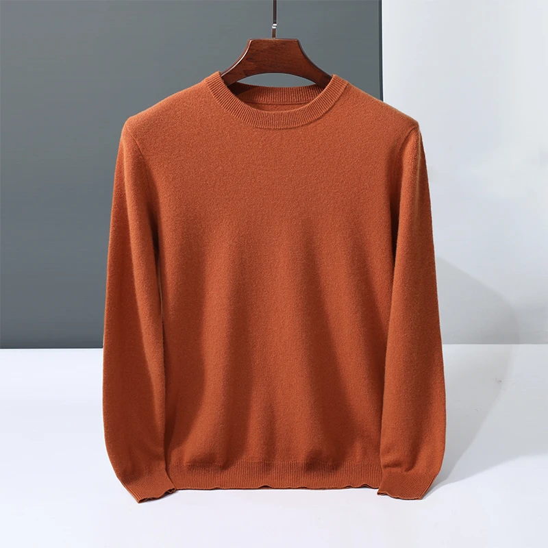 

High-end Men's Autumn Winter 100% Goat Cashmere Sweater O-Neck Long Sleeve Pullover Smart Casual Thick Warm Cashmere Knitwear