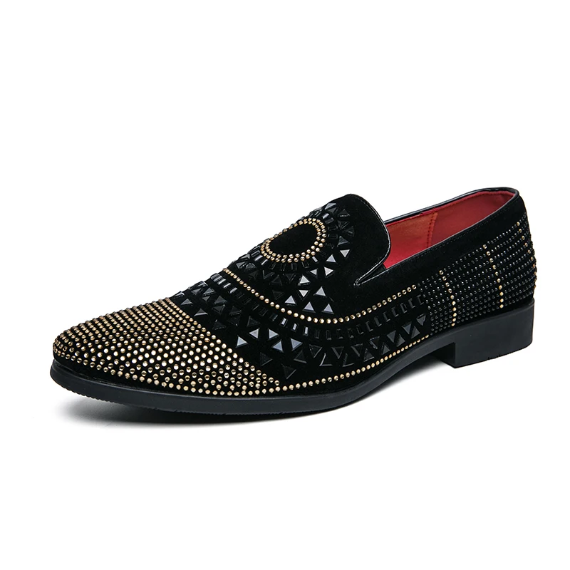 Brand Noble Black Rhinestone Men Dress Shoes Velvet Crystal Luxury  Moccasins Mens Loafers Office Business Party Man casual Shoes - AliExpress  322