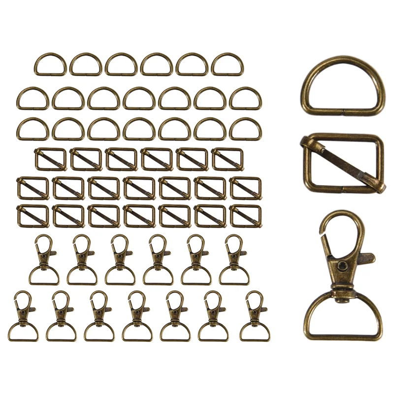 APPLIA-56Pcs Keychain Hooks With D Rings Set Purse Hardware For Bag Making Lanyard Snap Hooks Swivel Clasps With Slide Buckle