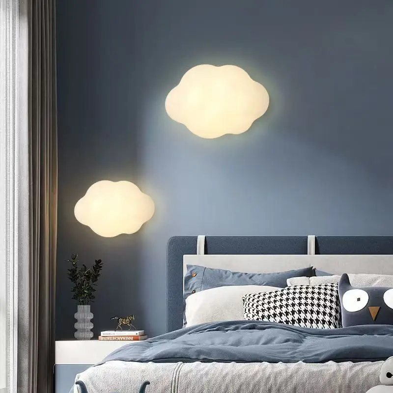 

White Cloud Wall Lamps LED Children's Room Bedside Lamp Minimalist Modern Kid's Bedroom Nursery Youth Room Decor Wall Lights