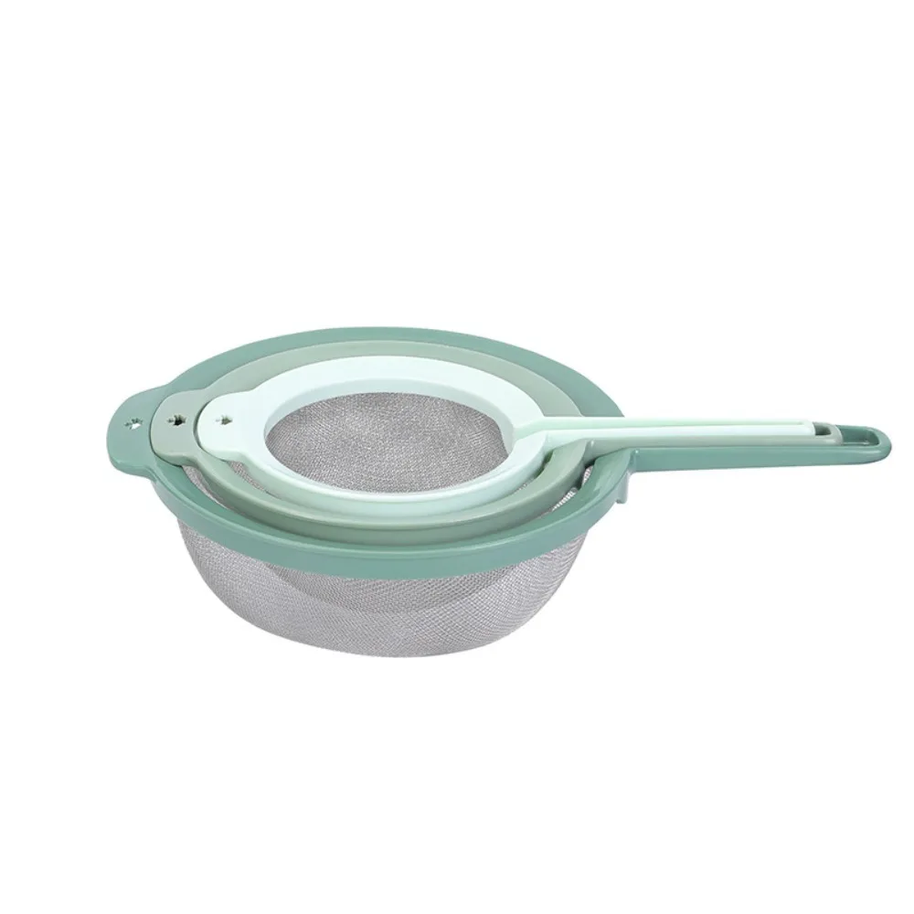 Multi-functional Fine Mesh Flour Sifter Set 3 in 1 Large Size Flour Sieve Plastic Handheld Kitchen Strainer Milk Tea