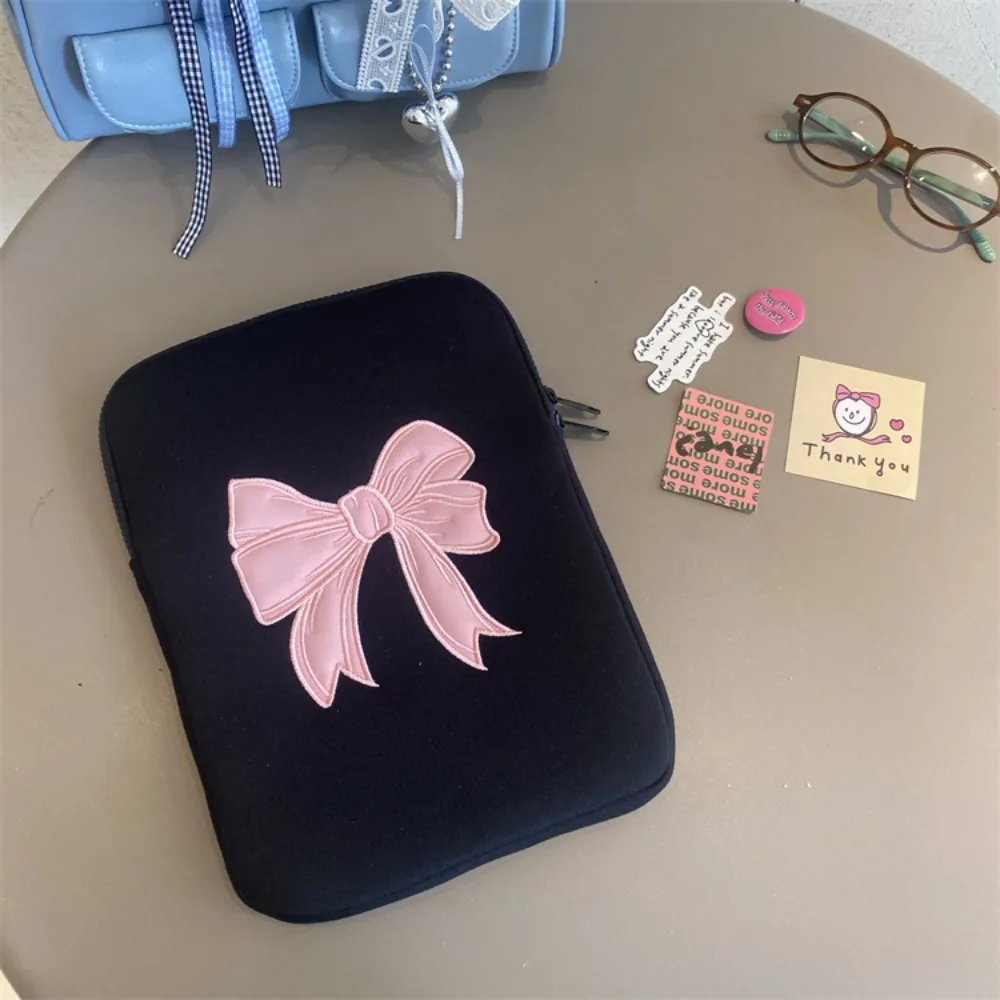 

PC Case Pink Bow Tablet Sleeve Bag Embroidered 11/13/15 Inch Laptop Pouch Protective Black Computer Storage Bag Work