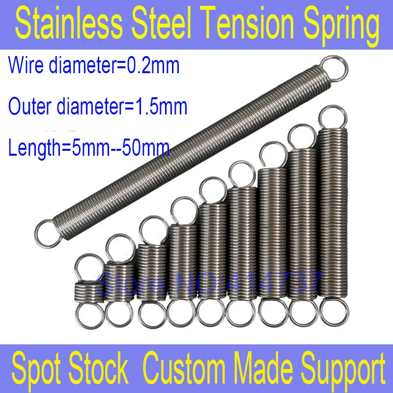 30pcs 0.2mm Wire OD=1.5mm  Stainless Steel Micro Small Tension Spring Extension Springs