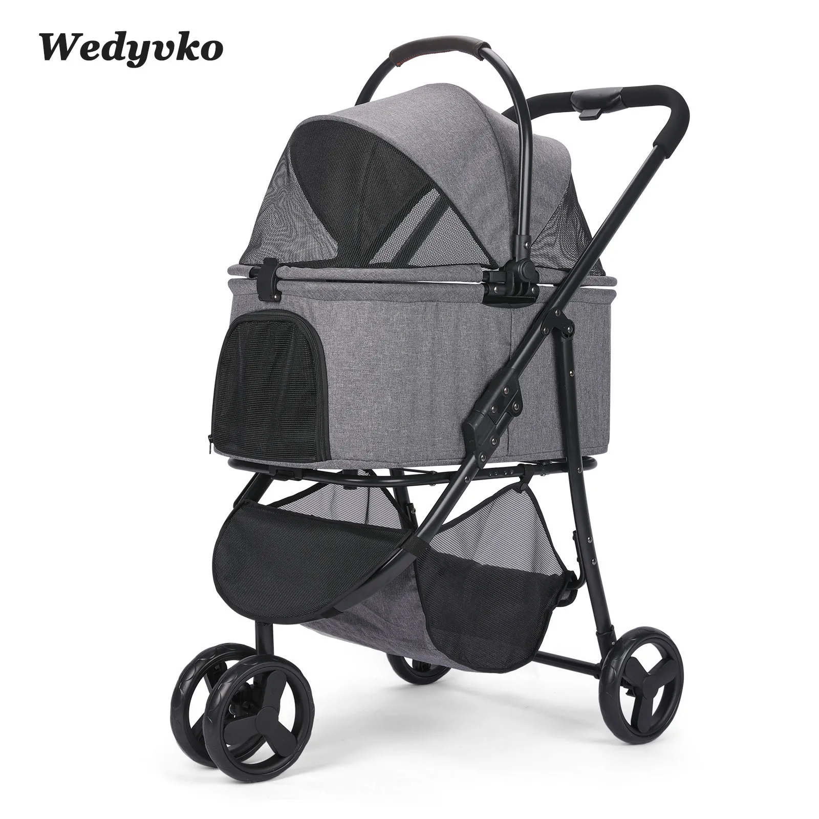 Wedyvko Pet Stroller Foldable Dog Puppy Stroller with Brakes Storage Basket Detachable Basket for Small to Medium Dog Nest