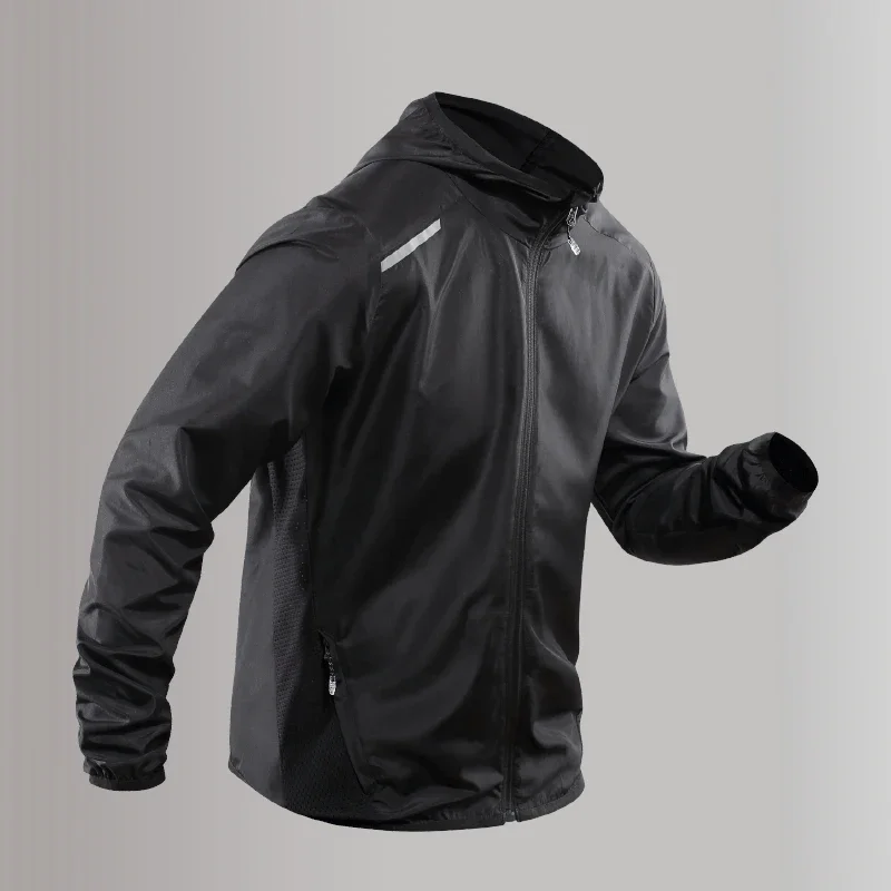 Outdoor Running Jacket 2025 Spring Reflective Gym Hooded Men Coat Jogging Gradient Color Sportswear Breathable Male Jackets Man