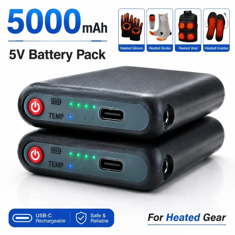 5000mAh 5V Akku für beheizte Kleidung, wiederaufladbarer Akku für beheizte Handschuhe, beheizte Socken, beheizte Weste, beheizte Jacke, Powerbank