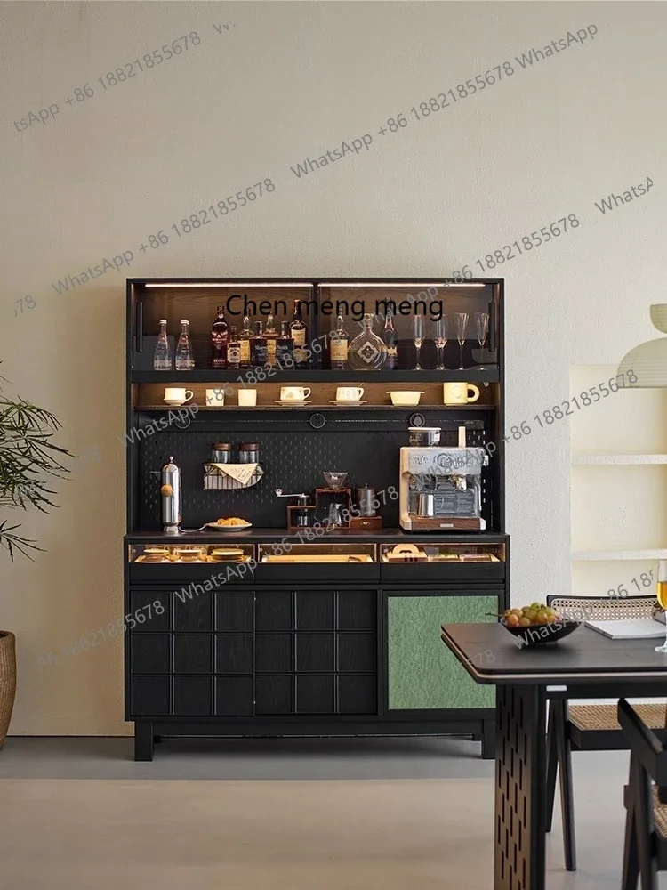 

Muyu Retro Solid Wood Sideboard Wall-Mounted Integrated Storage Cabinet White Ash Living Room Black Storage Wine Cabinet
