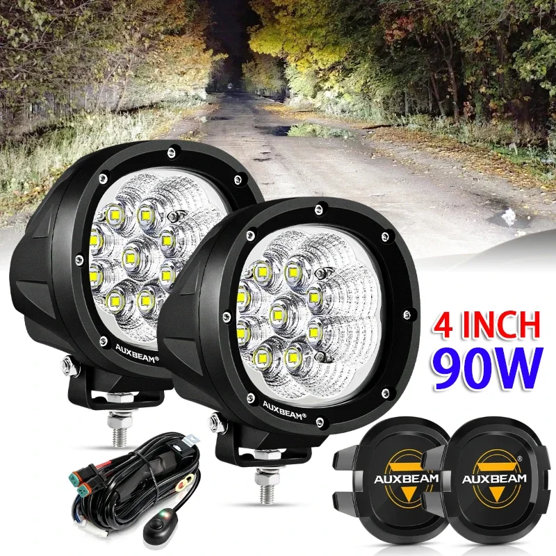 AUXBEAM 4 Inch Led Work Light Amber/White Flood Beam Light for Truck Pickup Offroad 