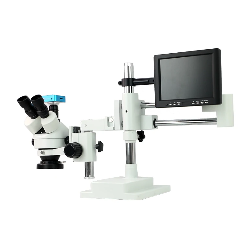 48 MP Double Beam Trinocular Simul Focal Stereo Microscope With Digital Camera 8 Inch Lcd Display