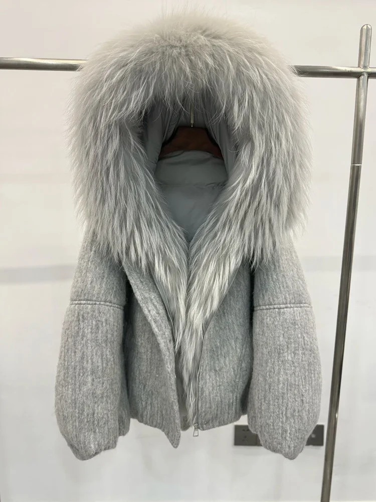 Frauen Winter Mit Kapuze Puffer Jacke Warme Gans Unten Jacke Wolle Woolen Jacken Echt Fox Pelz Kragen Dicke Weibliche Outwear Mantel